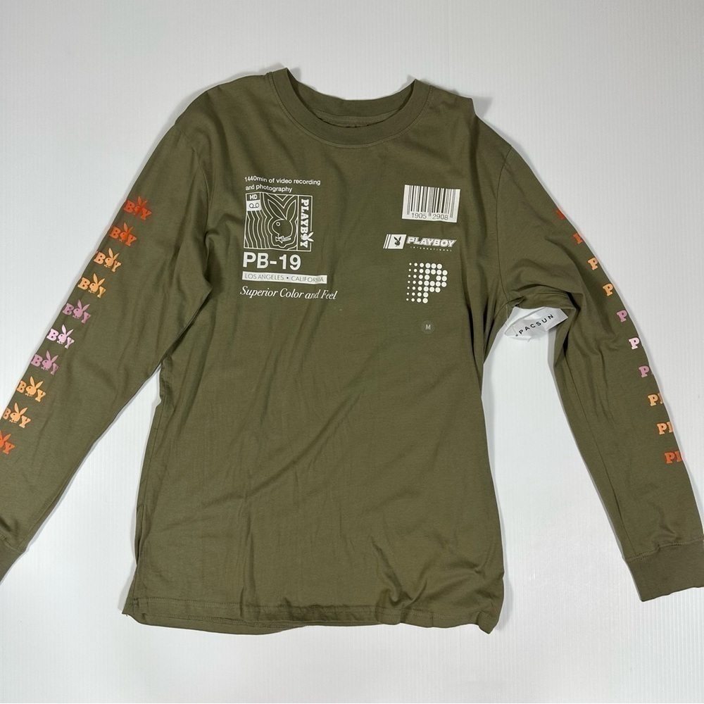 Playboy x Pacsun Men T Shirt Long Sleeve Sz M Green Crewneck NWT - Picture 4 of 9